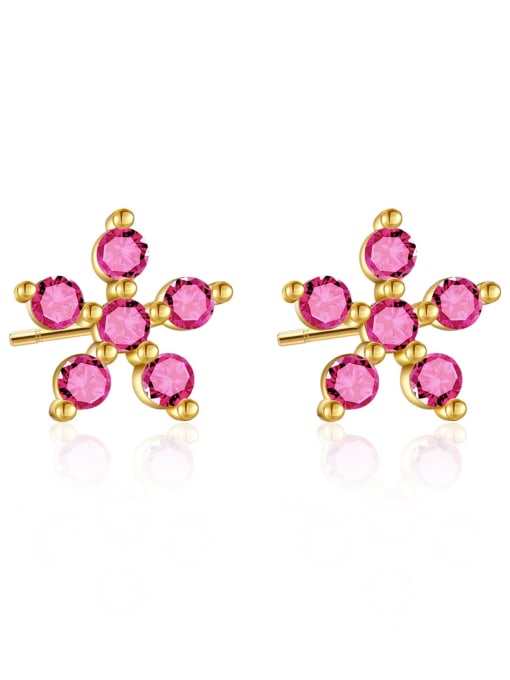 18K gold [rose red] 925 Sterling Silver Cubic Zirconia Flower Dainty Stud Earring